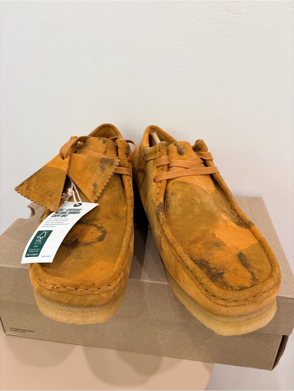 Clarks Orange Suede Wallabee-Inspired Lace-Up Loafers